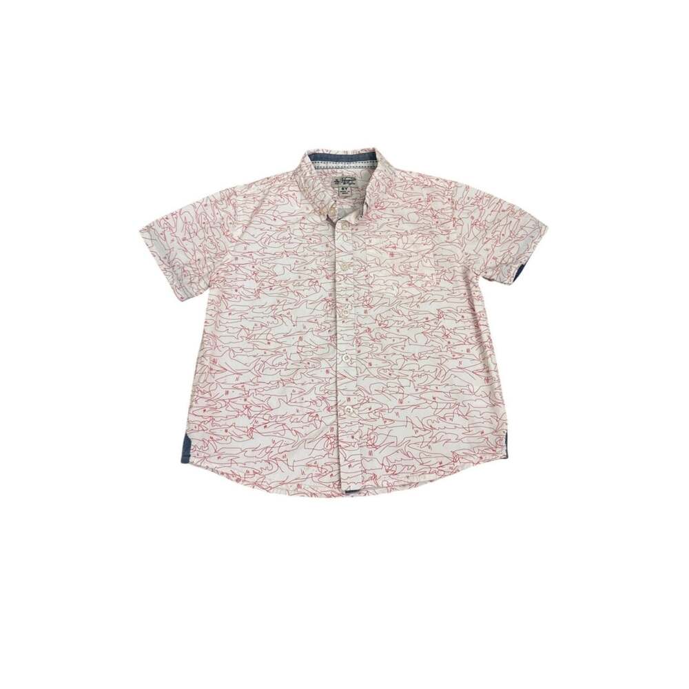 Penguin Red White Button Down Shark All Over Print Collar Shirt Size Youth 6